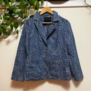 Anthropologie Solitaire Blue Paisley Denim Blazer Jacket